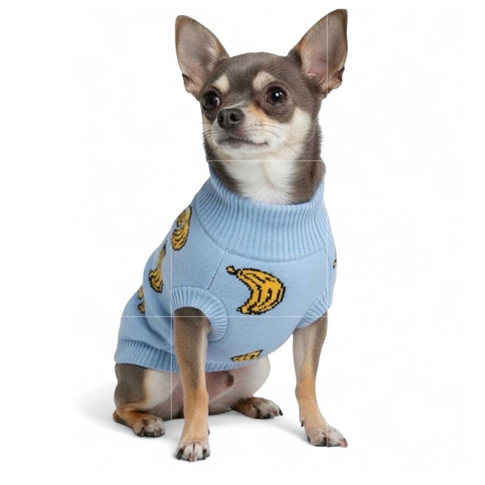 🍌Spark Paws Blue Banana Print Dog Sweater, Size  Small